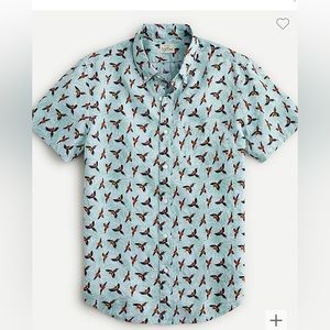 Short-sleeve linen shirt in bird print